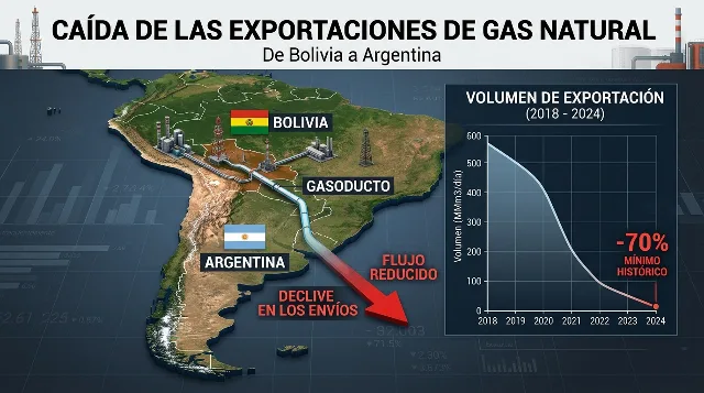 Exportaciones de gas natural Bolivia‑Argentina 2026: pico de 59 MMmcd, caída abrupta y causas de la volatilidad